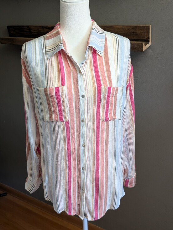 Z Supply Tops - Coastal Granddaughter Popsicle Striped Rainbow Oversized Button Down Shirt XS/S